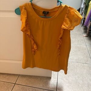 Embellished Mustard Ruffle Sleeve Tank Top